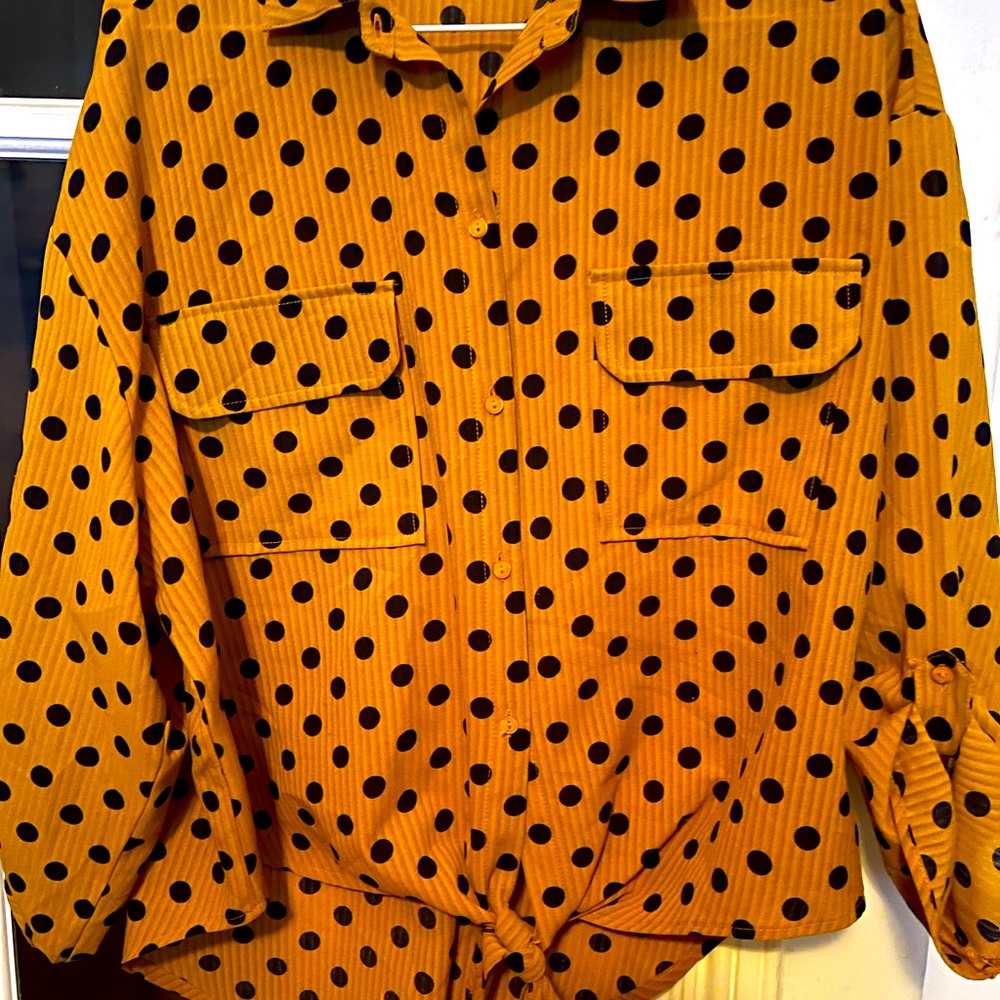 All In Favor Brand Polka Dot Blouse Gold Black